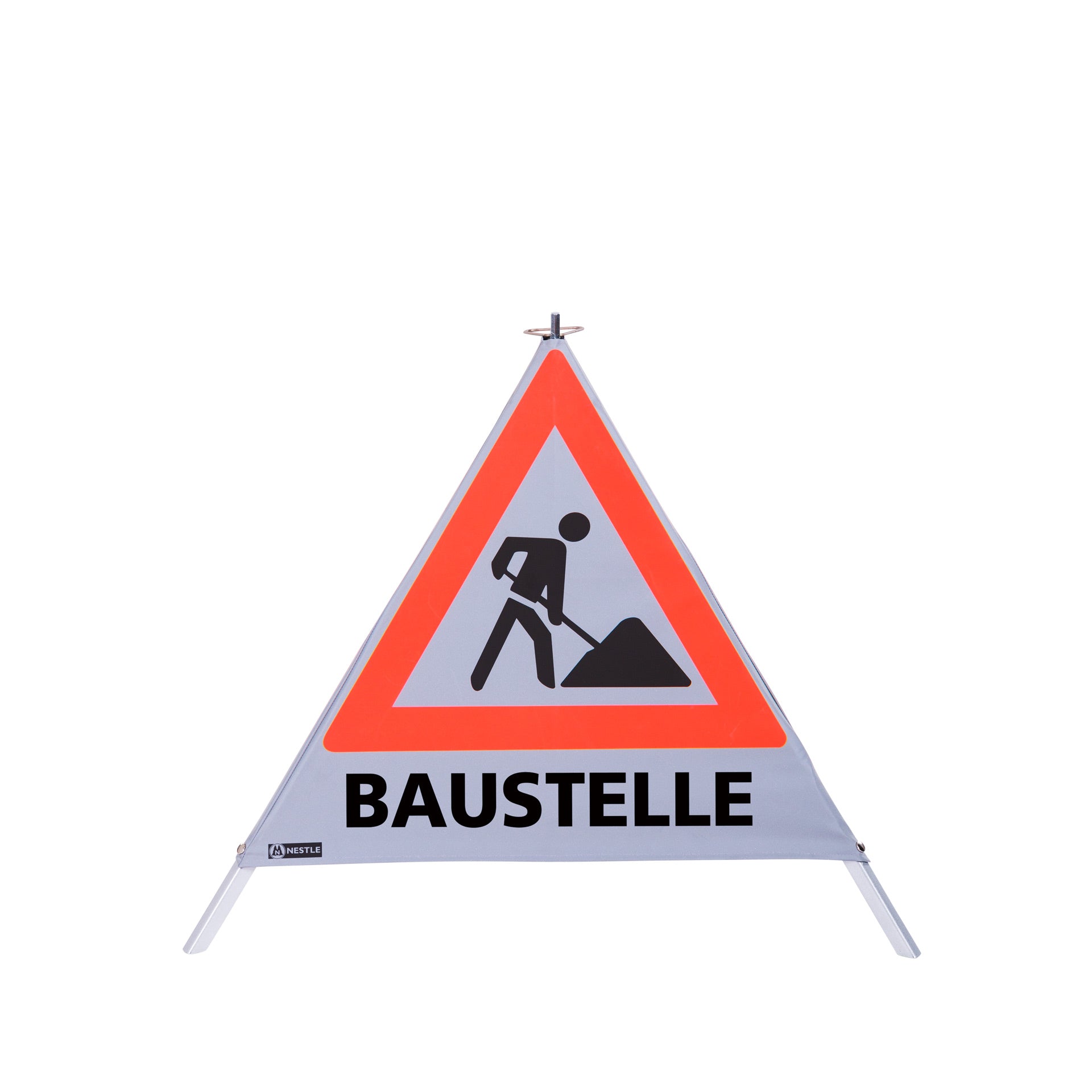 NESTLE Warnpyramide 70 cm, Schaufelmann (VZ123), retroreflektierend, mit Feder NESTLE Warnpyramide 70 cm, Schaufelmann (VZ123), retroreflektierend, mit Feder